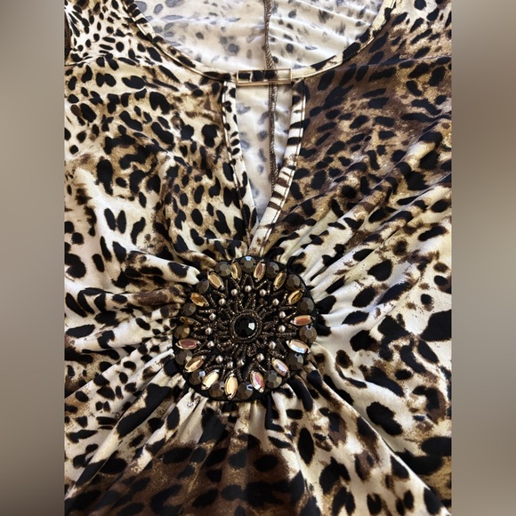 VENUS Leopard Print Cold Shoulder Top with Jewel Accent - Picture 5 of 9